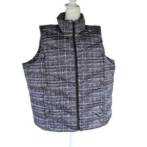 Lands End Black & White 600 Down Fill Button Front Puffer Vest Pockets Size 2X